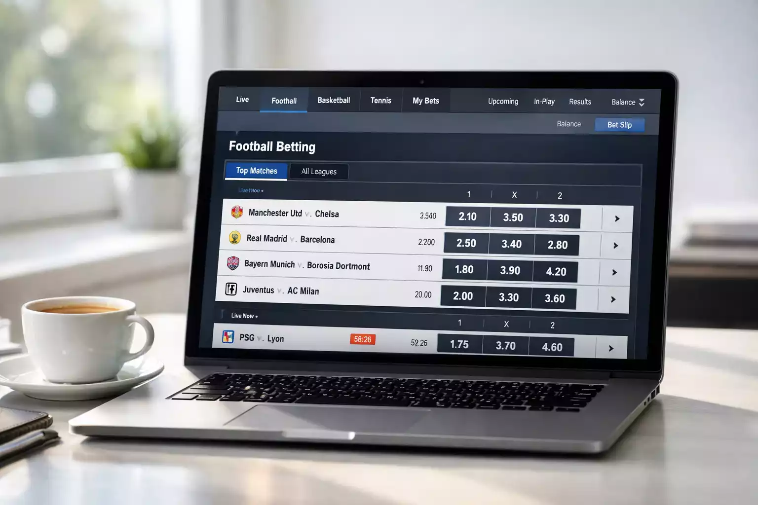 Laptop con piattaforma di scommesse sportive aperta