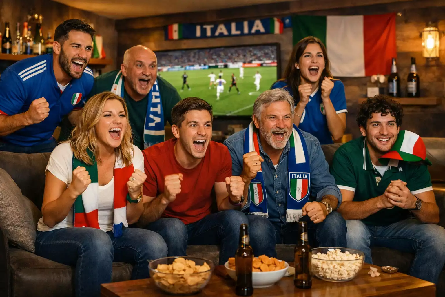 Tifosi che guardano una partita di calcio su maxischermo