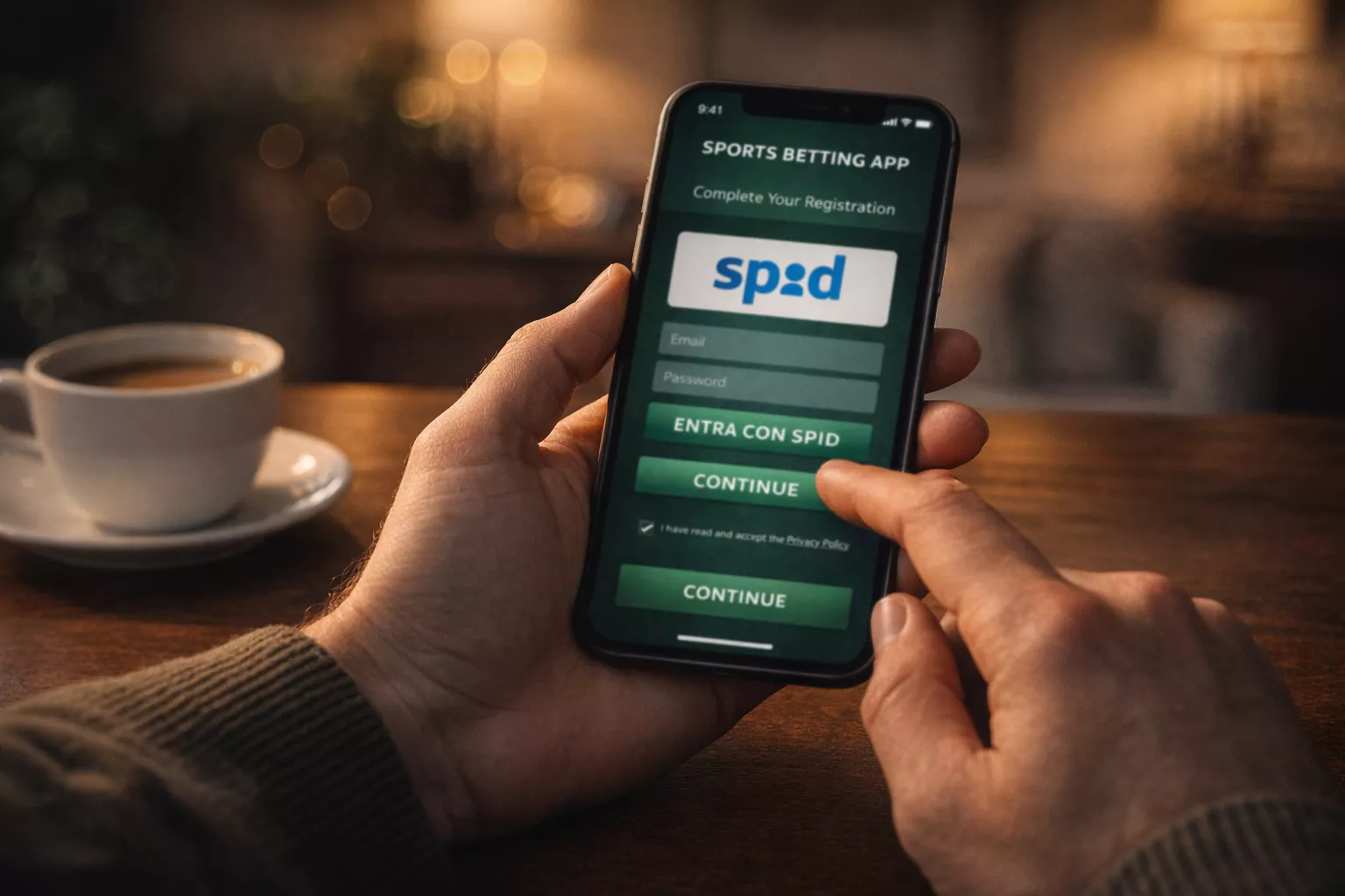 Persona che effettua la registrazione con SPID su smartphone per un sito di scommesse calcio